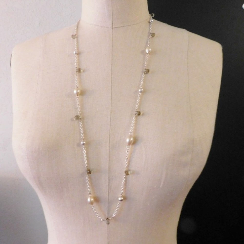 Ann Klein pearl grey glass silver chain necklace